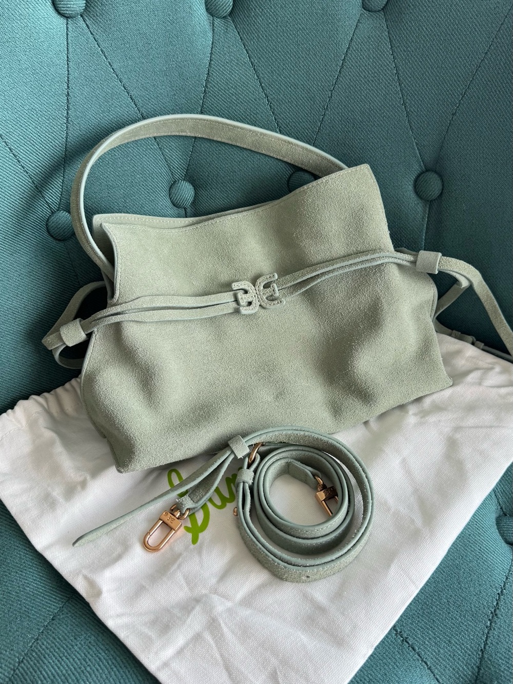 Sam Edelman Sage Green Suede Shoulder Bag with Detachable Strap